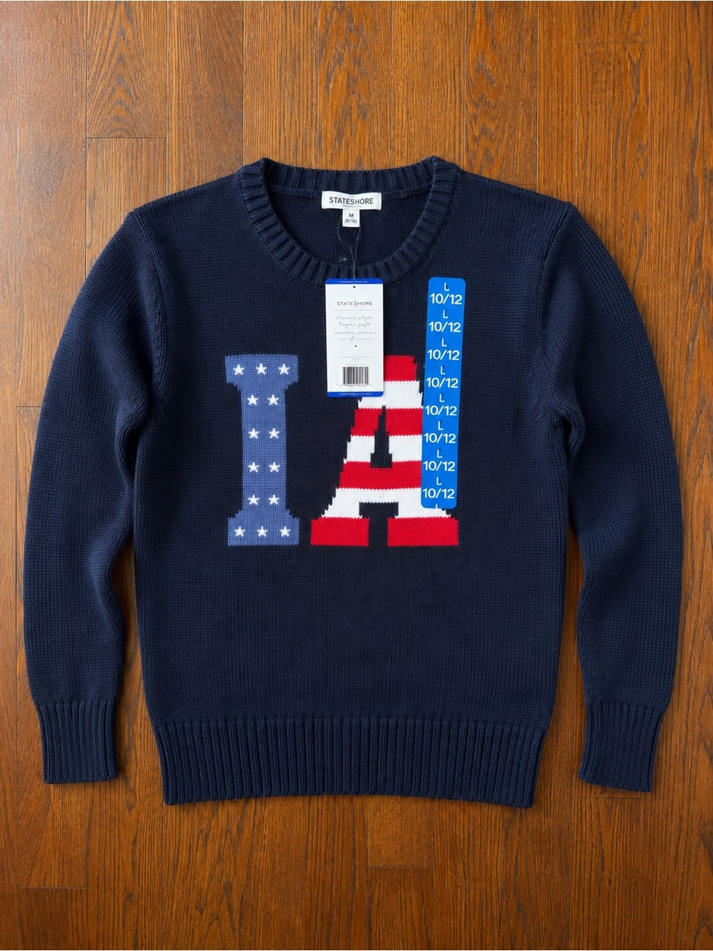 Kids Navy Flag 'IA' (Iowa) Crewneck Sweater Sz L (10/12) NWT